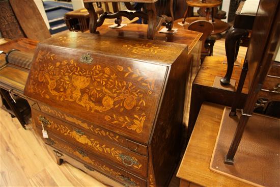 An early 19th century Dutch marquetry oak bureau, W.3ft 6in.